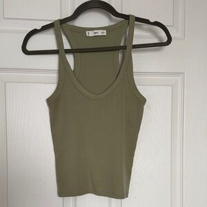 Khaki Green Tank Top thin strap small size cotton blend